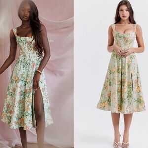 House of CB Saira floral lace-up corset midi dress